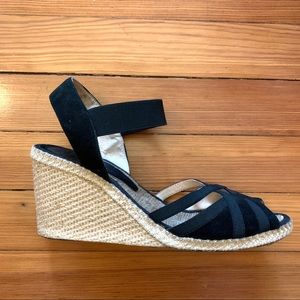 André Assous Black Espadrille Wedges